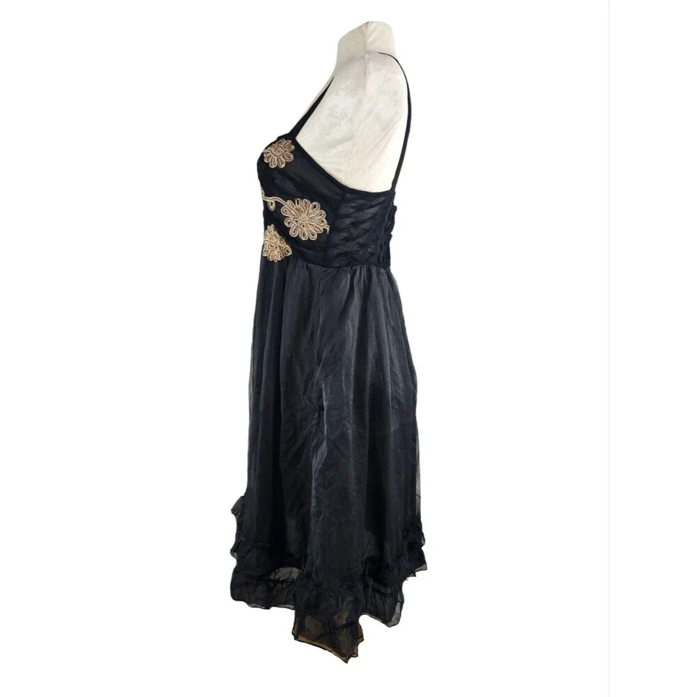 Anthropologie Zehavale Black Lace Tulle Silk Sheer Mini Dress Size 10 - Picture 4 of 12
